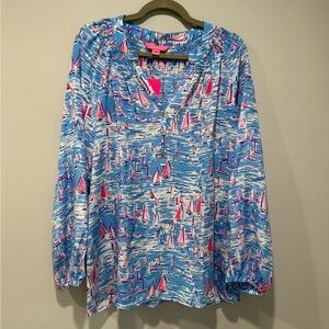 Lilly Pulitzer Elsa blouse Zanzibar Blue XL